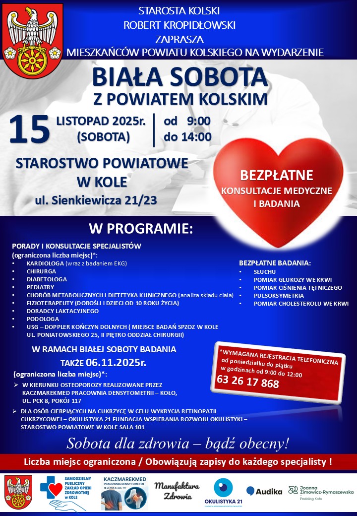 Biała Sobota z Powiatem Kolskim - bezpłatne badania i konsultacje dla mieszkańców