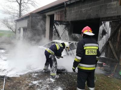 Pożar samochodu osobowego w garażu