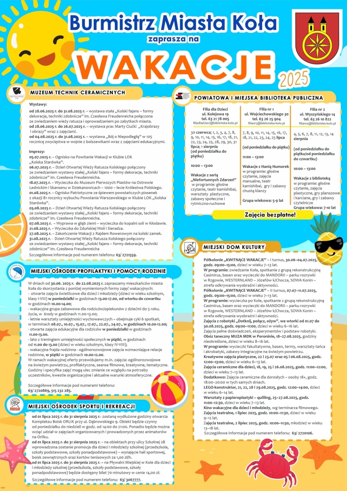 Wakacje 2025 w Mieście Koło - program pełen aktywności