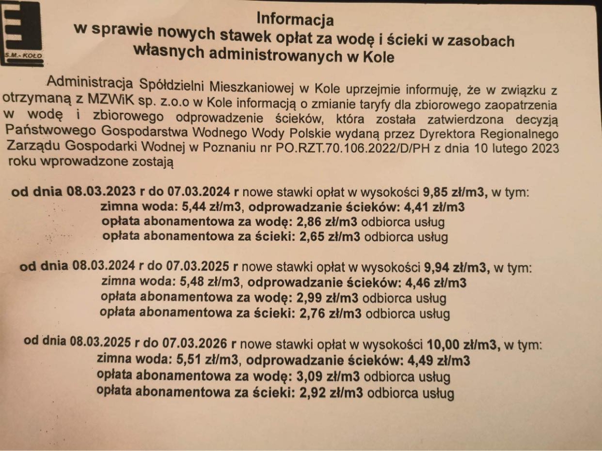 Koło: ceny za wodę i ścieki do góry. Taryfa już weszła w życie