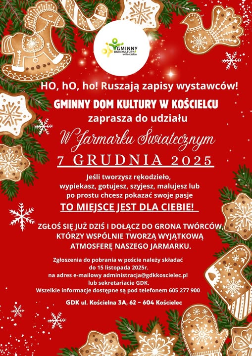 Zgłoszenia wystawców na Jarmark Świąteczny w Kościelcu