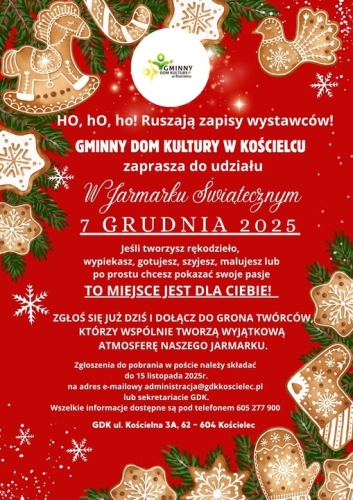 Zgłoszenia wystawców na Jarmark Świąteczny w Kościelcu