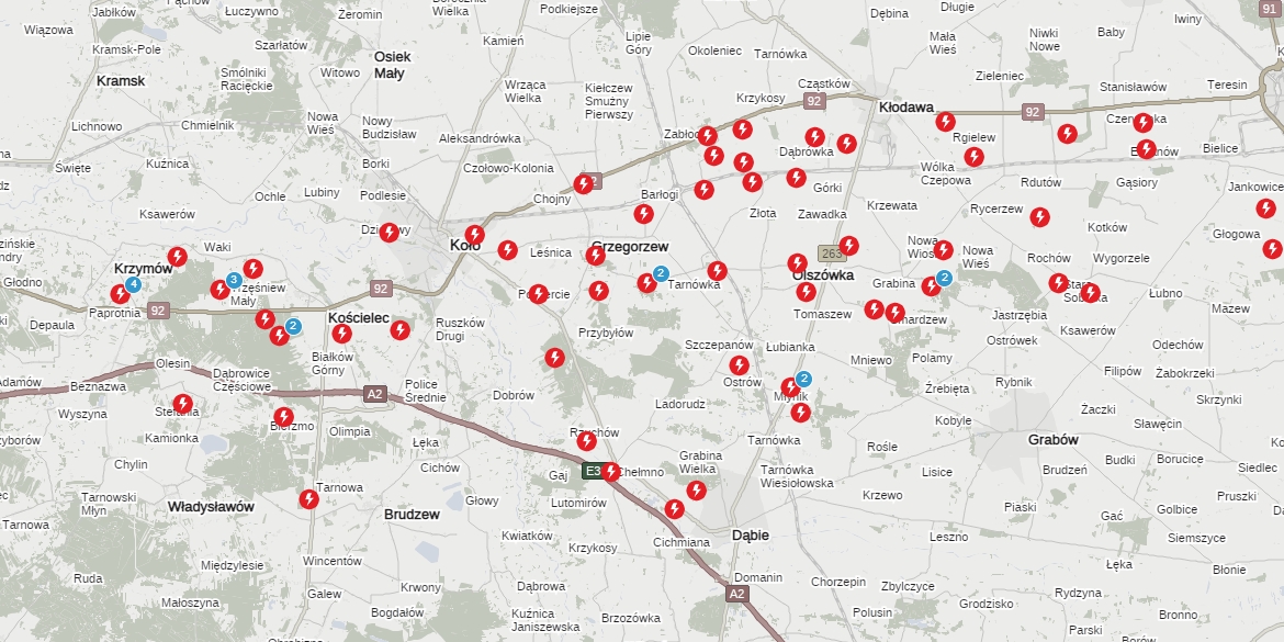 Rośnie liczba miejscowości bez prądu. Aktualna mapa awarii