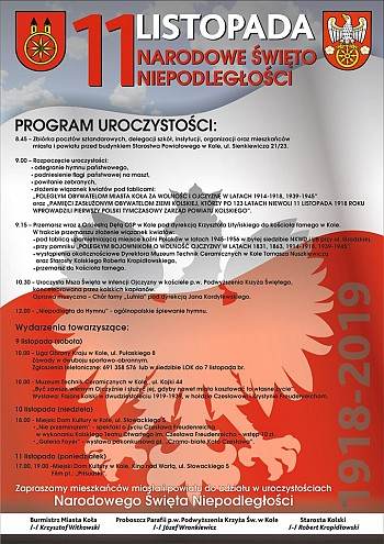 Program obchodów Narodowego Święta Niepodległości w Kole