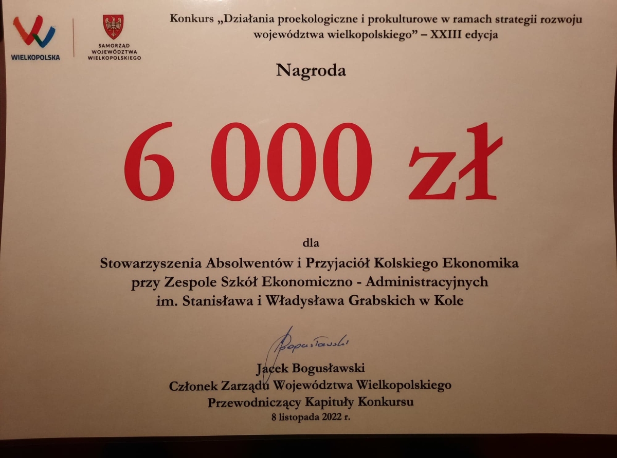 ZSEA ponownie nagrodzony w konkursie Urzędu Marszałkowskiego