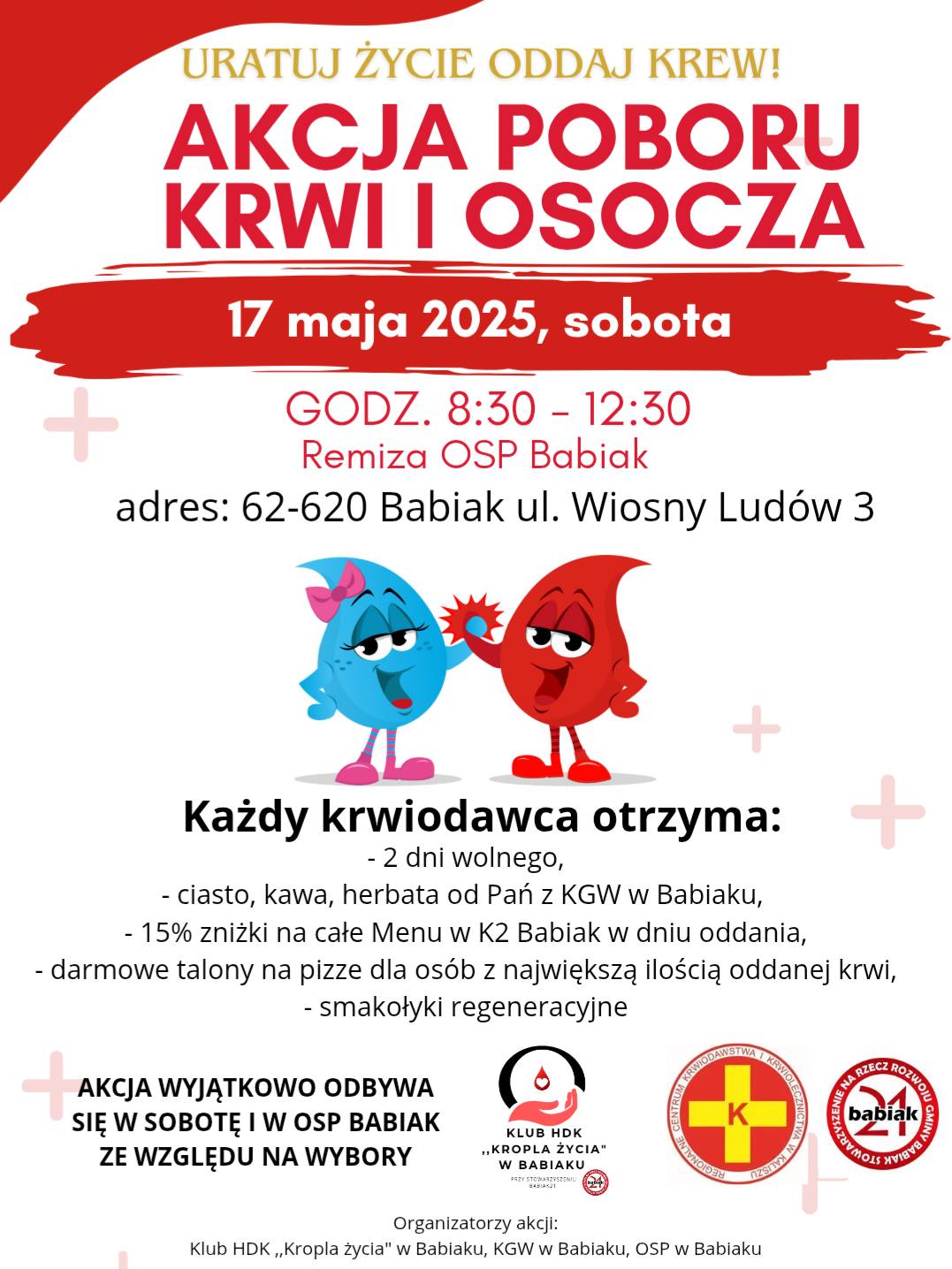 Majowe akcje poboru krwi i osocza w Babiaku i Kościelcu