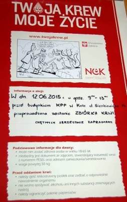 Zbiórka krwi przed budynkiem Policji