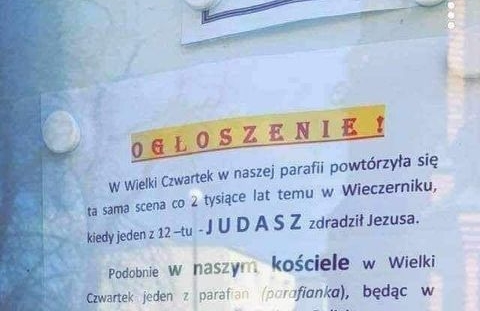 Judasz wśród parafian? Parafia nie przebierała w słowach. Zdjęcie obiegło cały kraj