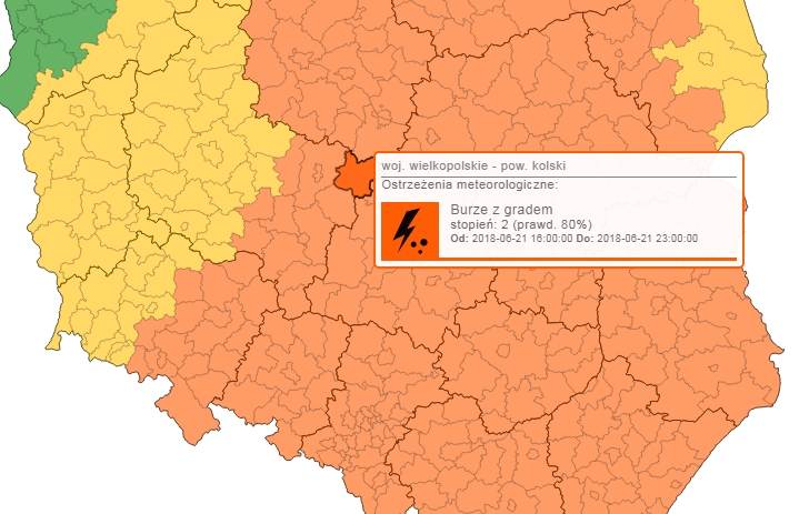 Uwaga! Gwałtowne burze z gradem nad Powiatem Kolskim