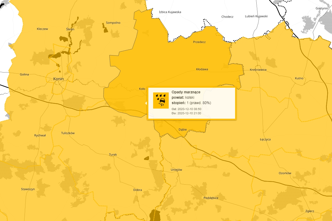 UWAGA! Marznące opady na terenie powiatu kolskiego!