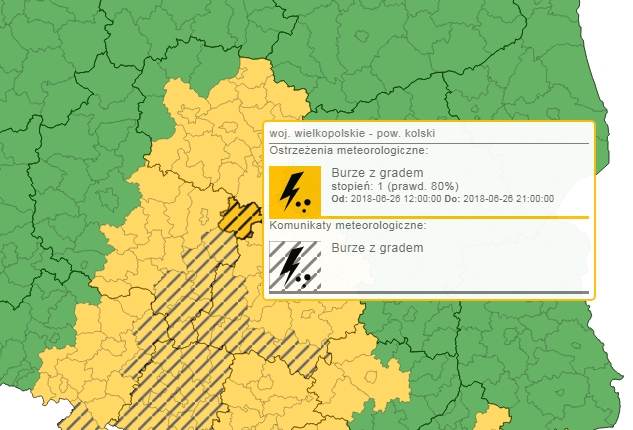 Ostrzeżenie meteo! Burze z gradem w Powiecie Kolskim