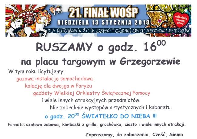 Grzegorzew też zagra dla WOŚP