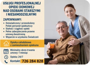 Doświadczona opieka nad seniorem Koło - 24 godziny/dobę. Cała Wielkopolska